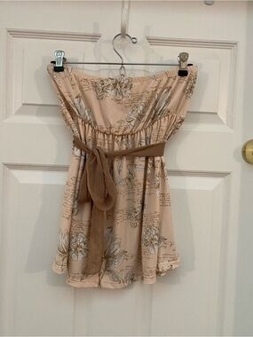 DKNY Jeans Blush Floral Strapless Camisole w Dark Tan Waist Sash - M